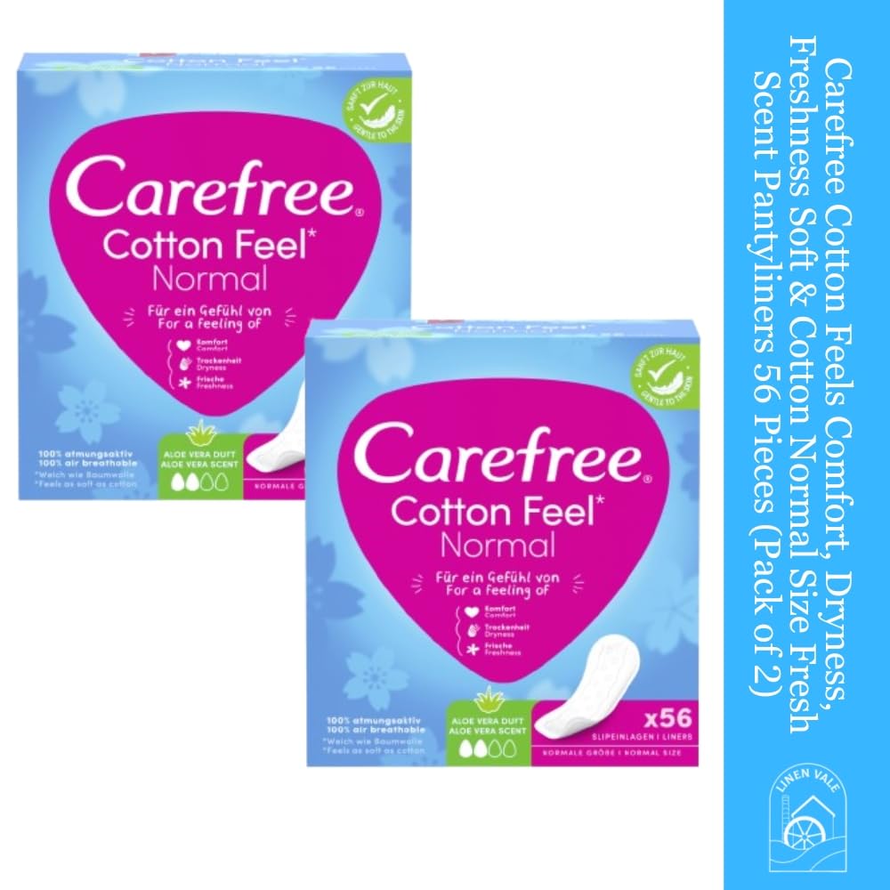 Carefree Cotton Feels Comfort, Dryness, Freshness Soft & Cotton Normal Size Fresh Scent Pantyliners 56 Pieces (Pack of 2)