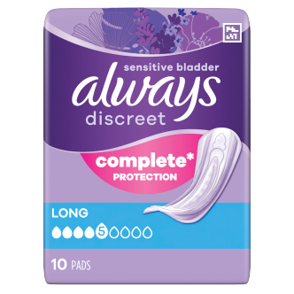 Always Discreet Long Incontinence Pads 10 Pack | Bladder Weakness Pads