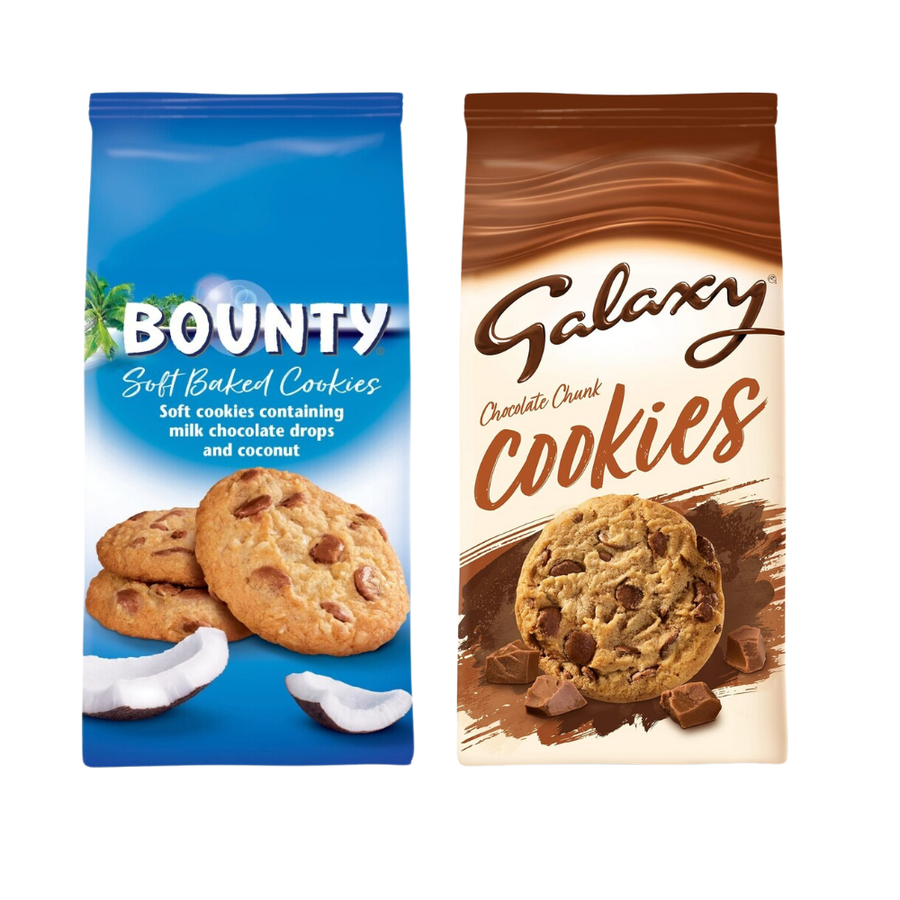 Galaxy Chocolate Chunk Cookies & Bounty Soft-Baked Milk Chocolate Cookies (180g, Pack of 2)