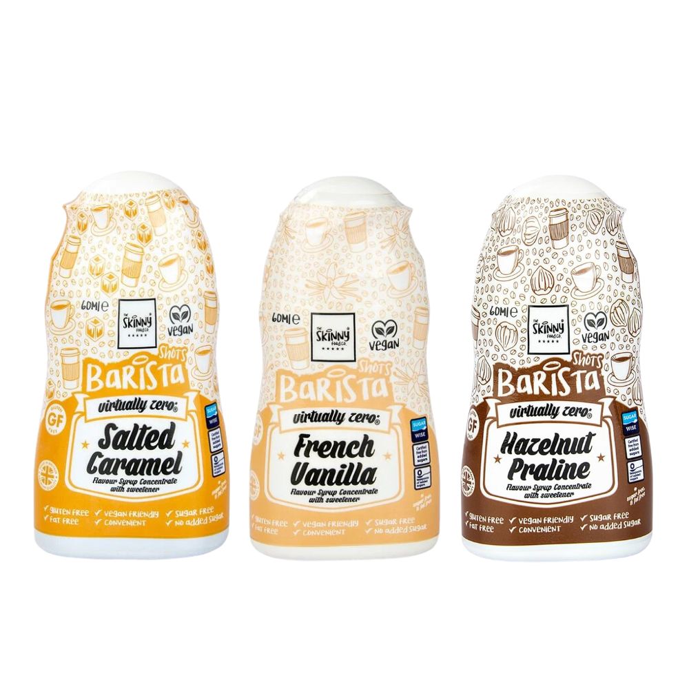 The Skinny Food Coffee Flavour Vegan Syrup Bundle Pack - Salted Caramel, French Vanilla & Hazelnut Praline Concentrate with sweetener 60ml x Pack of 3