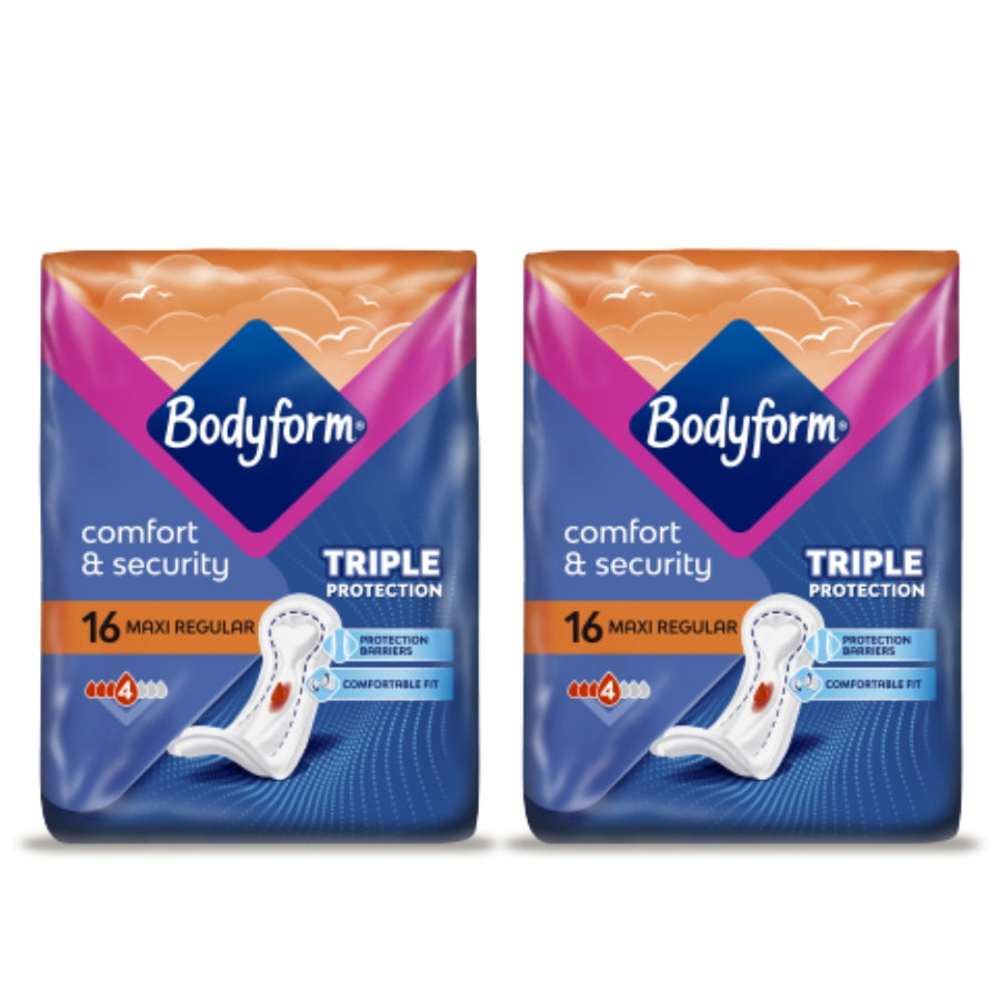 Bodyform Maxi Normal Sanitary Towels 16 Pack | With Wings - Multipack