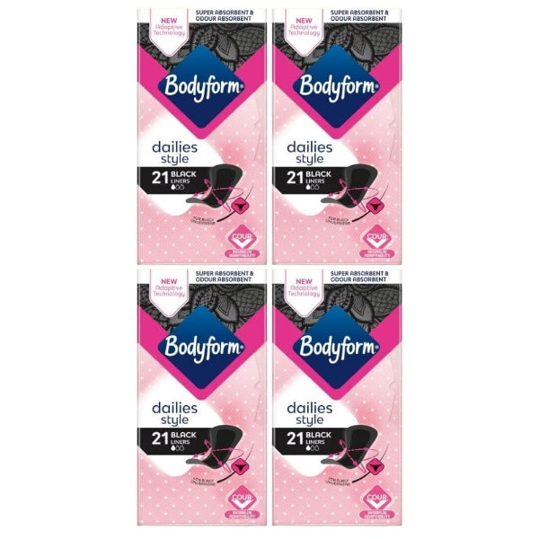 BodyForm Black Panty Liners for Women - Super Absorbent 21's