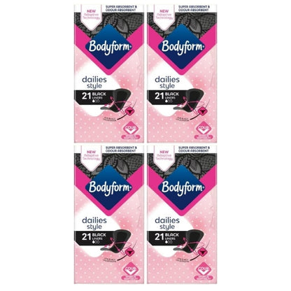 BodyForm Black Panty Liners for Women - Super Absorbent 21's