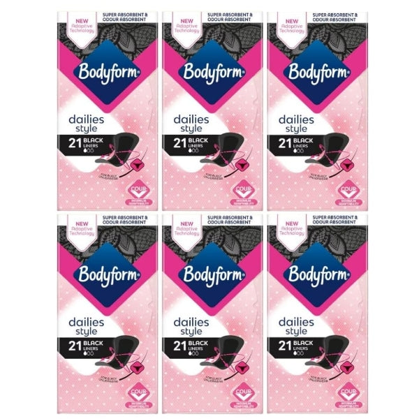 BodyForm Black Panty Liners for Women - Super Absorbent 21's