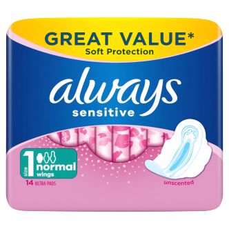 Always Sensitive Normal Plus Sanitary Towels 14 Pack | Wings