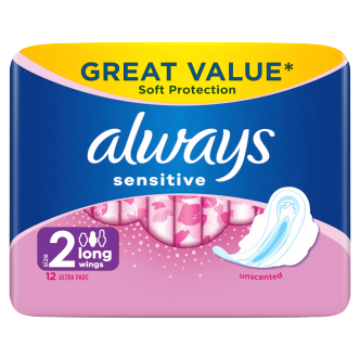 Always Sensitive Long Plus Sanitary Towels 12 Pack | Wings