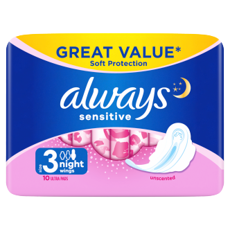 Always Sensitive Night Sanitary Towels 10 Pack | Overnight