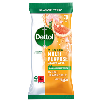Dettol Antibacterial Wipes Mediterranean 70 Pack 70 pack | Multi-Surface Cleaners