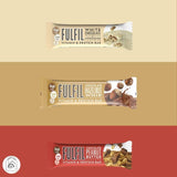 Fulfil Chocolate Bundle Bars | White Chocolate Cookie Dough, Chocolate Hazelnut Whip, Chocolate Peanut Butter Vitamin & Protein Bars Total of 3 Packs, 55g