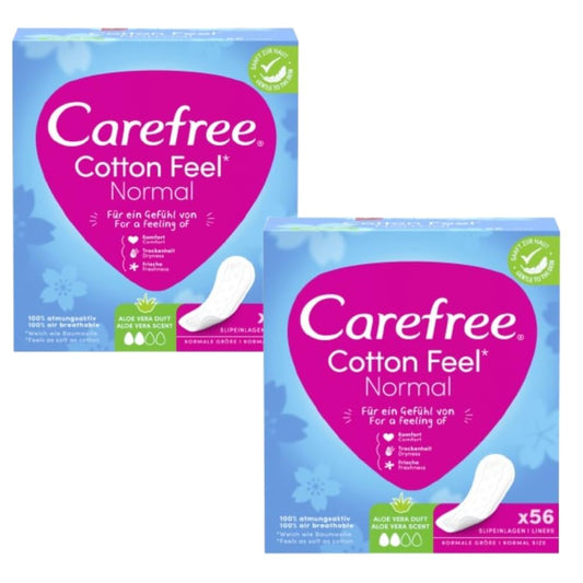 Carefree Cotton Feels Comfort, Dryness, Freshness Soft & Cotton Normal Size Fresh Scent Pantyliners 56 Pieces (Pack of 2)