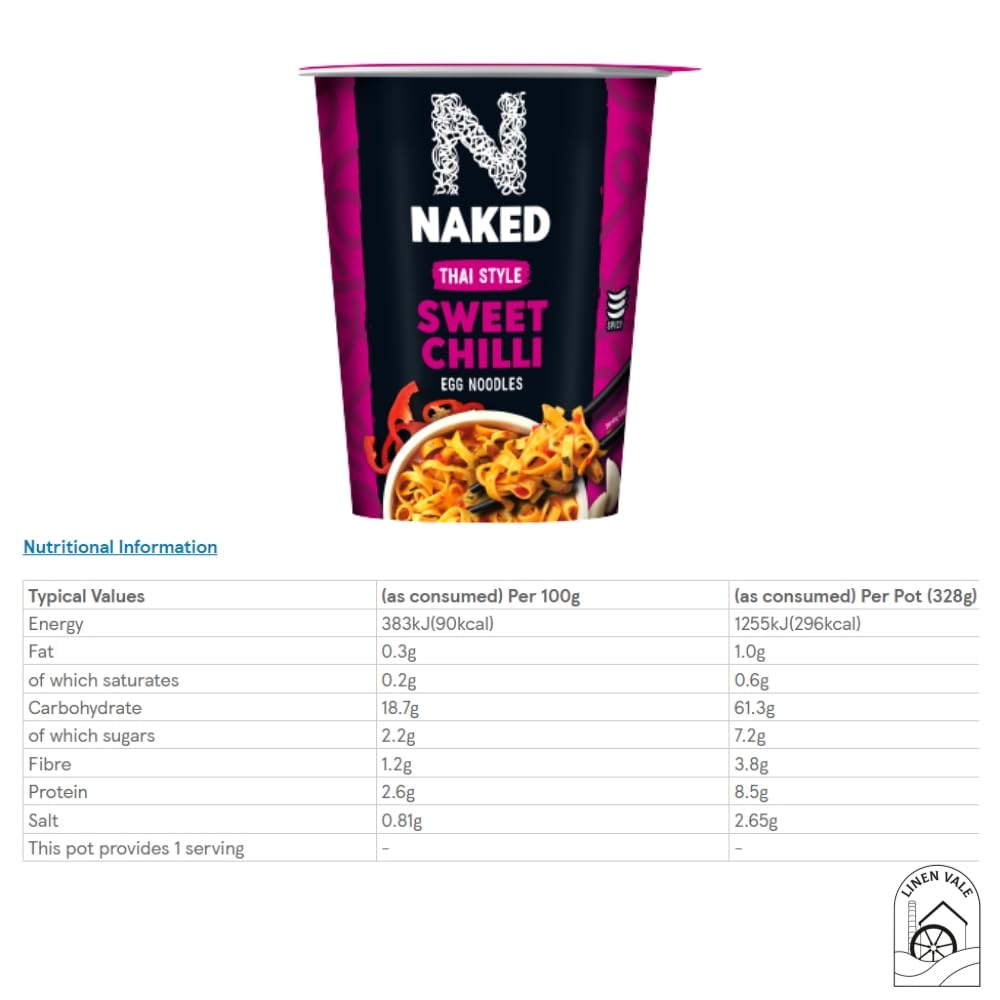 Naked Bundle Egg Noodles - Thai Style Sweet Chilli, Chinese Style Chow Mein & Singapore Curry Noodles Pack of 3x75g