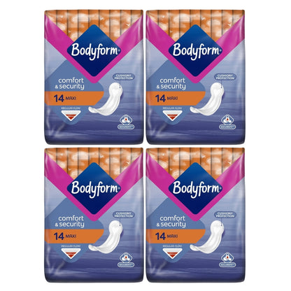 Bodyform Maxi Long Regular Flow Sanitary Towels, Pack of 4 (14 Towels)