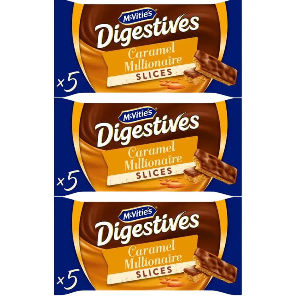 McVities Digestive Caramel Snacksize Cakes 109g | Perfect for Snacking, Sharing and Tea Time 5 slices (Pack of 3)