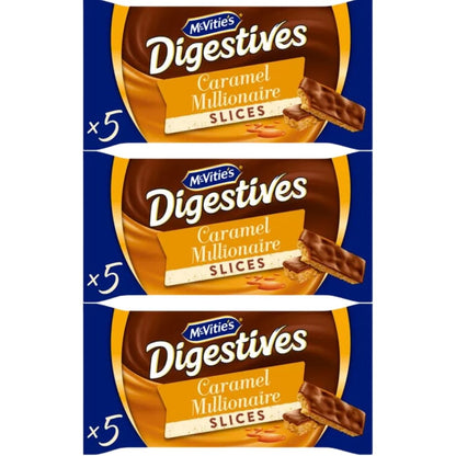 McVities Digestive Caramel Snacksize Cakes 109g | Perfect for Snacking, Sharing and Tea Time 5 slices (Pack of 3)