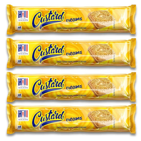 Hill Custard Vanilla Flavour Cream Sandwich Biscuits 150g x Pack of 4