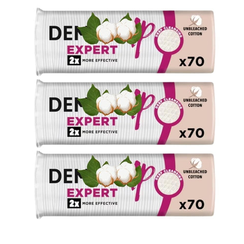 Expert Cotton Rounds – 70 Count - Gentle & Absorbent for All Skin Types (Pack of 3)