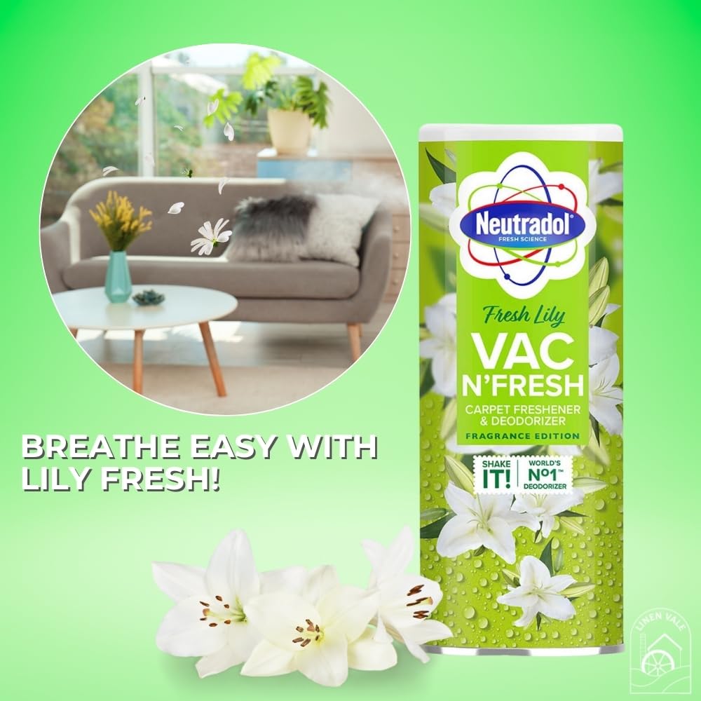 Neutradol Fresh Science Carpet Freshener & Deodorizer VAC N'Fresh Amber Glow & Lily 350g x Pack of 2
