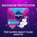Bodyform Ultra Goodnight Pads with Wings | Sanitary Towels for Super Heavy Flow | Ultra Large+ Night Protection – Pack of 4