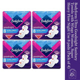 Bodyform Ultra Goodnight Pads with Wings, Super Heavy Flow Night Use, 32 Pads (4×8), Cour-V Ultra Night, Quick Absorb, Odor Neutralizing, Leakproof + Sanitary Bag