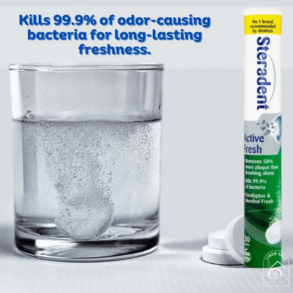 Steradant Oral Hygiene | Cleaning and Whitening Toothpaste Denture Tablets for Adults | Active Menthol Fresh & Active Mint Plus