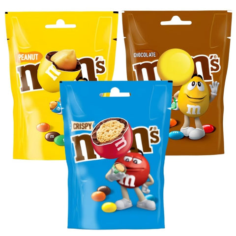 Mini Assorted Candy Coated Chocolate Sharing Pouch Milk Chocolate 125g, Crispy 107g & Peanut125g (3 Packs)