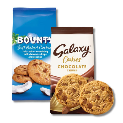 Chocolate Cookie Bundle Pack - Galaxy Cookies Chocolate Chunks & Bounty Milk Chocolate Soft Baked Cookies 180g x Pack of 2