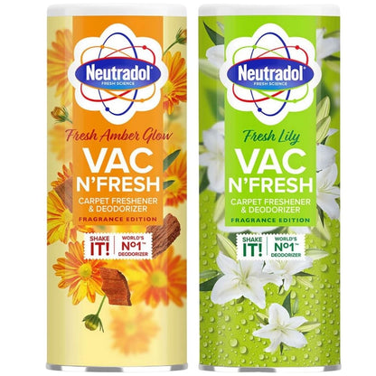 Neutradol Fresh Science Carpet Freshener & Deodorizer VAC N'Fresh Amber Glow & Lily 350g x Pack of 2