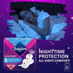 Bodyform Ultra Goodnight Pads with Wings, Super Heavy Flow Night Use, 32 Pads (4×8), Cour-V Ultra Night, Quick Absorb, Odor Neutralizing, Leakproof + Sanitary Bag
