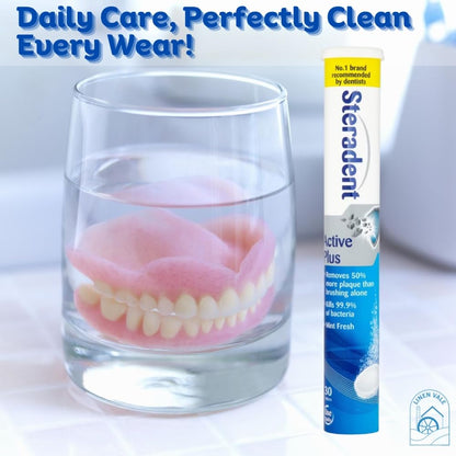 Steradant Oral Hygiene | Cleaning and Whitening Toothpaste Denture Tablets for Adults | Active Menthol Fresh & Active Mint Plus