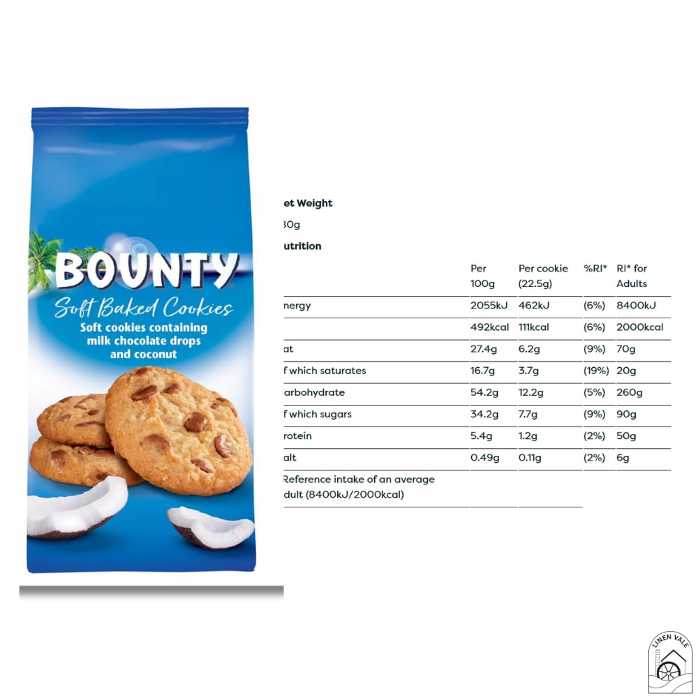 Chocolate Cookie Bundle Pack - Galaxy Cookies Chocolate Chunks & Bounty Milk Chocolate Soft Baked Cookies 180g x Pack of 2