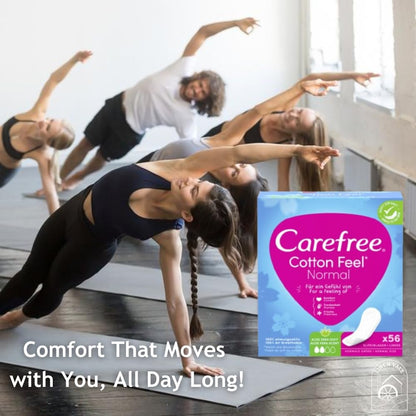 Carefree Cotton Feels Comfort, Dryness, Freshness Soft & Cotton Normal Size Fresh Scent Pantyliners 56 Pieces (Pack of 2)