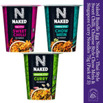 Linenvale Naked Bundle Egg Noodles - Thai Style Sweet Chilli, Chinese Style Chow Mein & Singapore Curry Noodles Pack of 3x75g