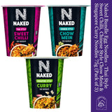 Linenvale Naked Bundle Egg Noodles - Thai Style Sweet Chilli, Chinese Style Chow Mein & Singapore Curry Noodles Pack of 3x75g