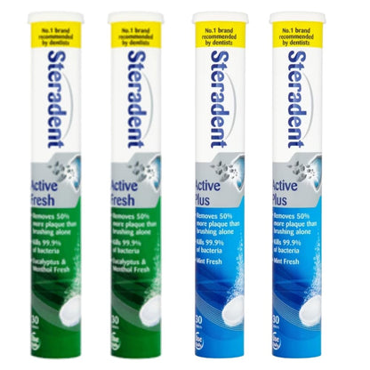 Steradant Oral Hygiene | Cleaning and Whitening Toothpaste Denture Tablets for Adults | Active Menthol Fresh & Active Mint Plus