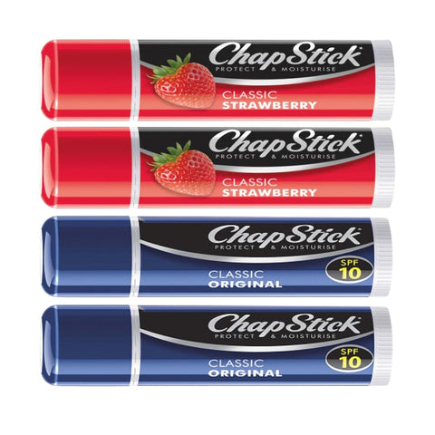 Lip Balms Unisex Chaptstick Variety Flavors Medicated Moisturizers | Classic Original 4g (Blue) & Strawberry 4g (Pink) Lip Balm Tubes