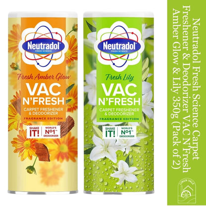 Neutradol Fresh Science Carpet Freshener & Deodorizer VAC N'Fresh Amber Glow & Lily 350g x Pack of 2
