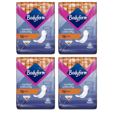Bodyform Maxi Long Regular Flow Sanitary Towels, Pack of 4 (14 Towels)