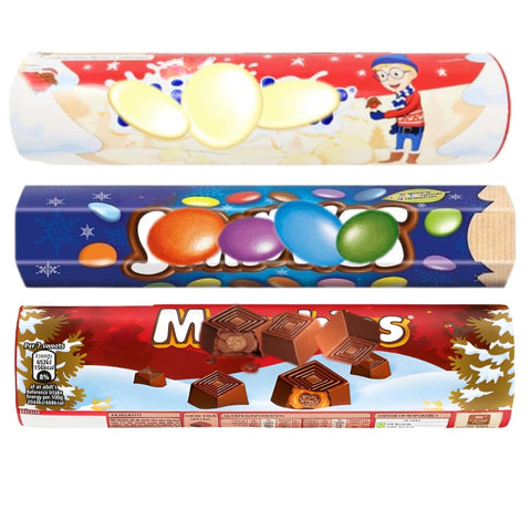 Giant Tube Selection Bundle – Milk Chocolate 120g | White Chocolate Buttons 90g | Milk Chocolate & Caramel 110g (Pack of 3)