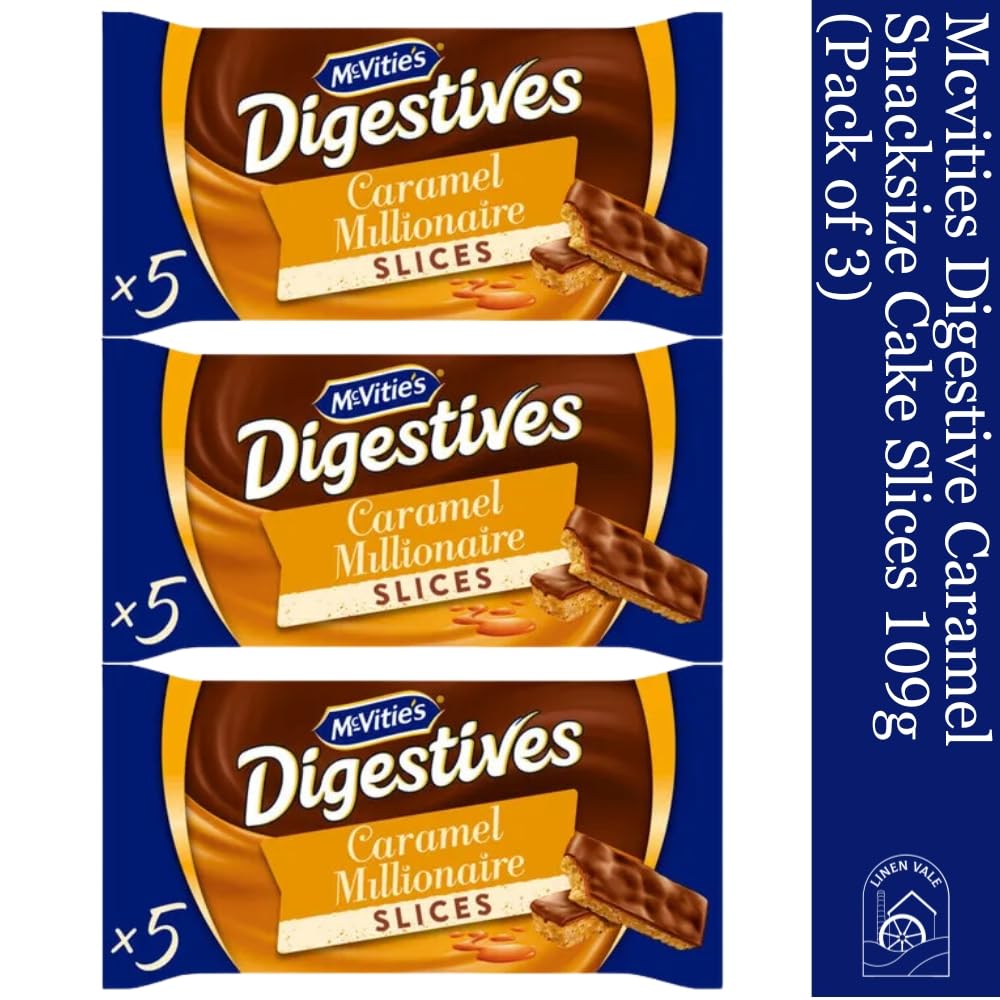 McVities Digestive Caramel Snacksize Cakes 109g | Perfect for Snacking, Sharing and Tea Time 5 slices (Pack of 3)