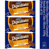 McVities Digestive Caramel Snacksize Cakes 109g | Perfect for Snacking, Sharing and Tea Time 5 slices (Pack of 3)
