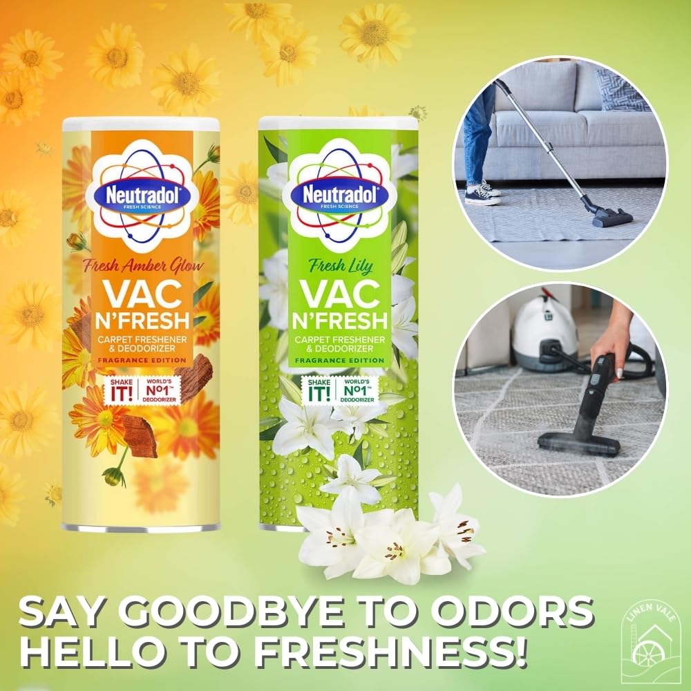Neutradol Fresh Science Carpet Freshener & Deodorizer VAC N'Fresh Amber Glow & Lily 350g x Pack of 2