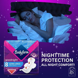 Bodyform Ultra Goodnight Pads with Wings | Sanitary Towels for Super Heavy Flow | Ultra Large+ Night Protection – Pack of 4