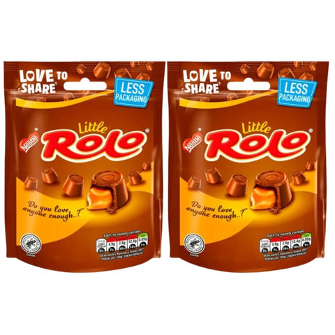 2 Packs of Little Rolo Pouch Bag - Caramel Milk Chocolate Sharing Bag, Chewy Caramel Creamy Milk Chocolate Candy with smooth Golden Toffee (103g)