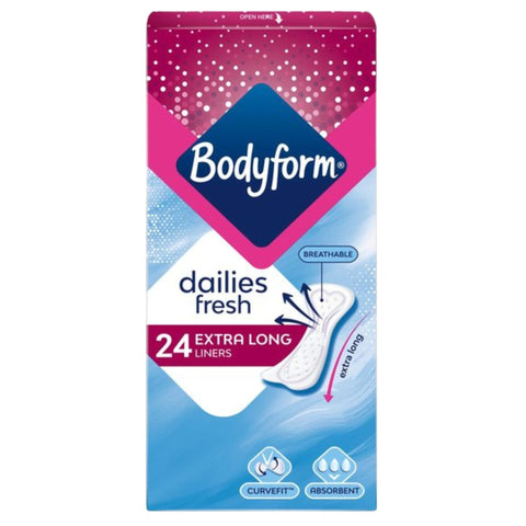 Bodyform Extra Protection 24 Long Super Absorbent Liners Case of 4