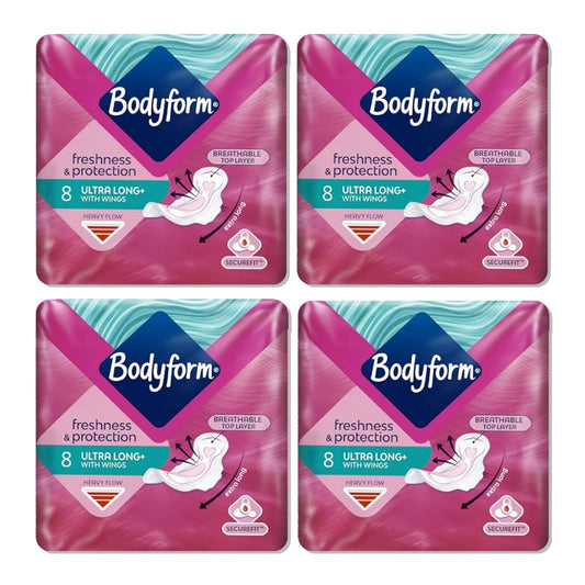 Bodyform Freshness & Protection Ultra Long Sanitary Towels 8 Pads (Pack of 4)