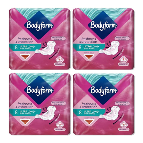 Bodyform Freshness & Protection Ultra Long Sanitary Towels 8 Pads (Pack of 4)