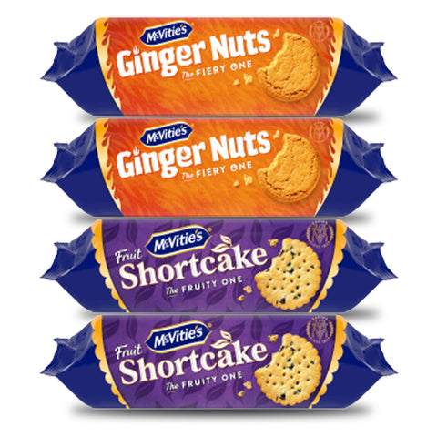 McVities' Fiery Ginger Nuts Cookies, 250g & Fruity Shortcake Biscuits, 200g (Pack of 4)