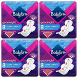 Bodyform Ultra Goodnight Pads with Wings | Sanitary Towels for Super Heavy Flow | Ultra Large+ Night Protection – Pack of 4