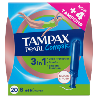 Tampax Compak Pearl Super Tampons 20 Pack | Compact Applicator