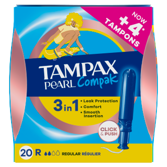 Tampax Compak Pearl Regular Tampons 20 Pack | Compact Applicator